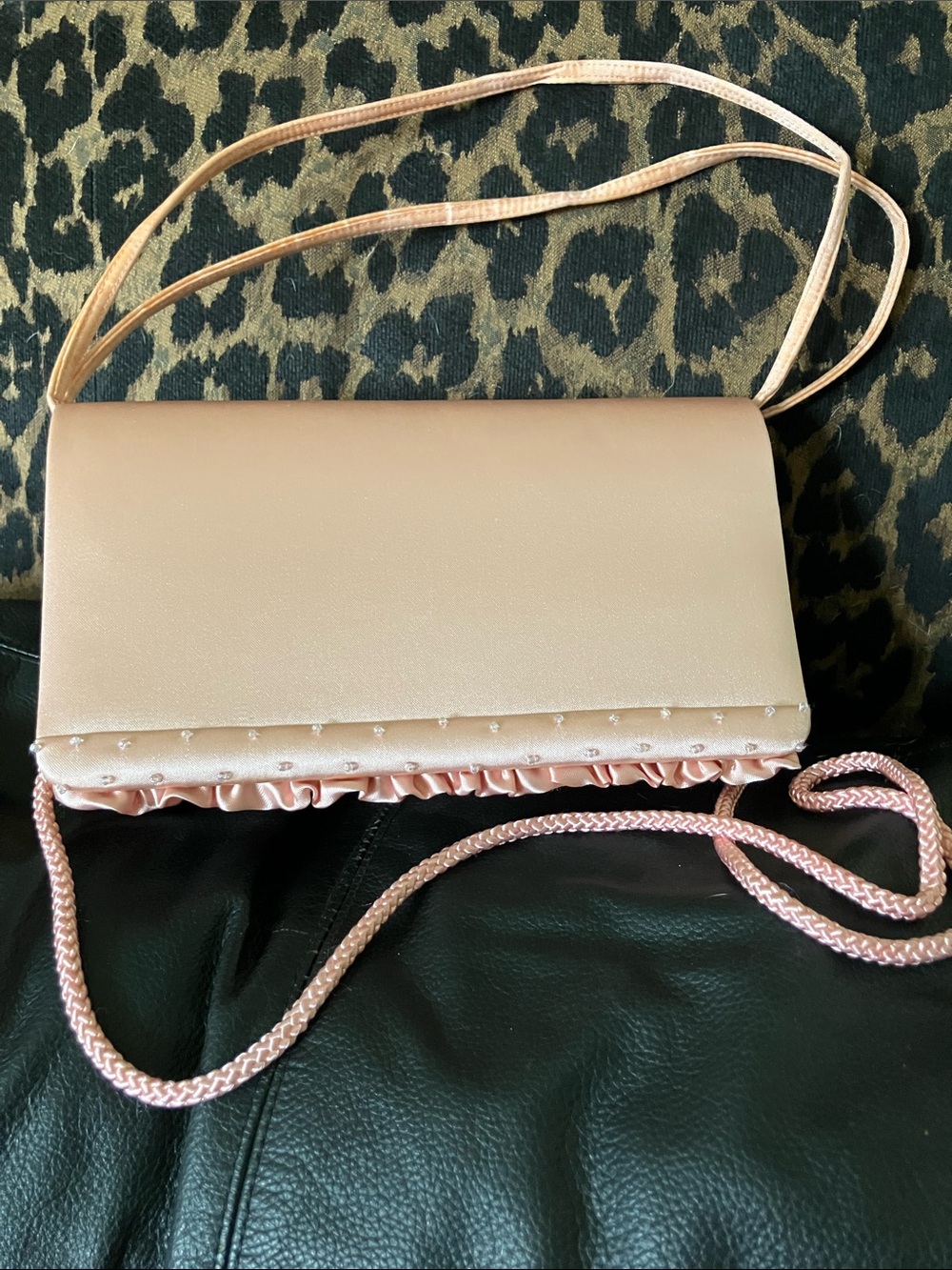 Madison Studio Blush Pink Satin Ruffle Clutch